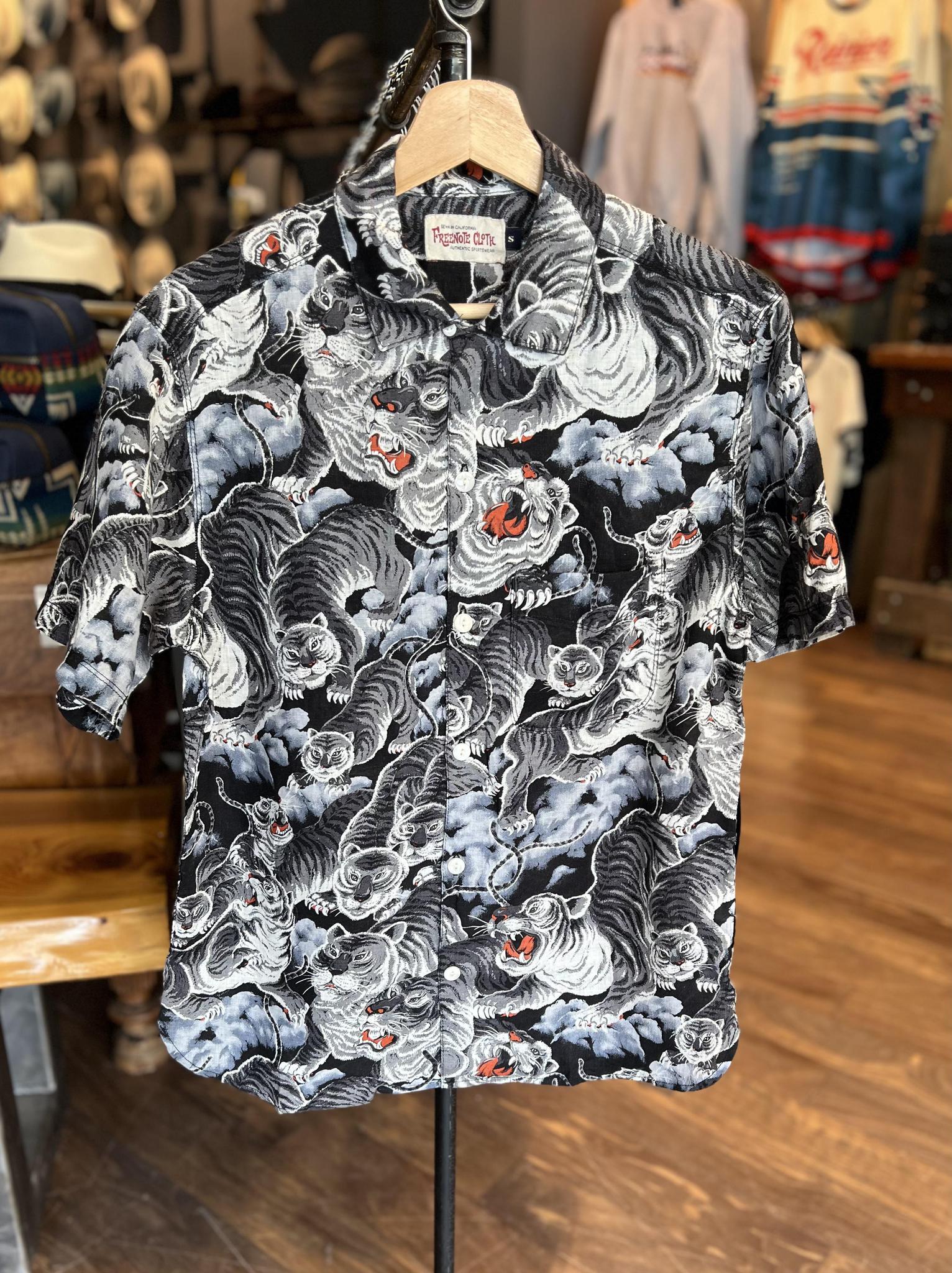 Workwear Retro Tiger Hawaiian Printed Men's Shirt Black / L