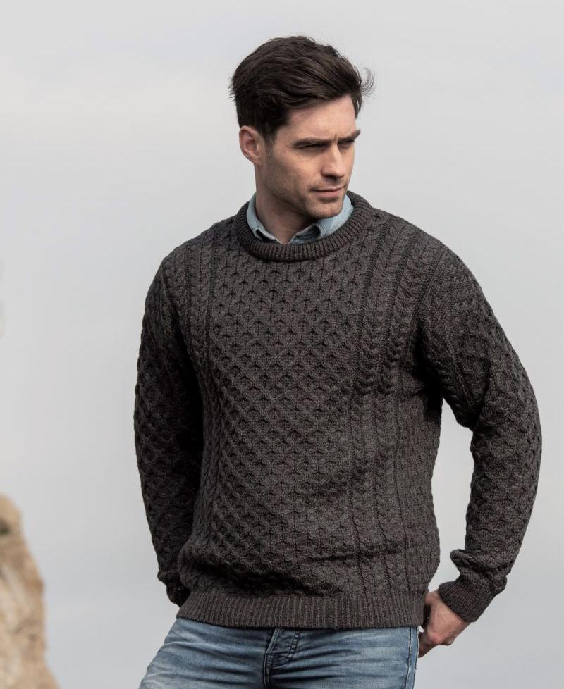 Aran Merino Polo Neck Sweater - Charcoal